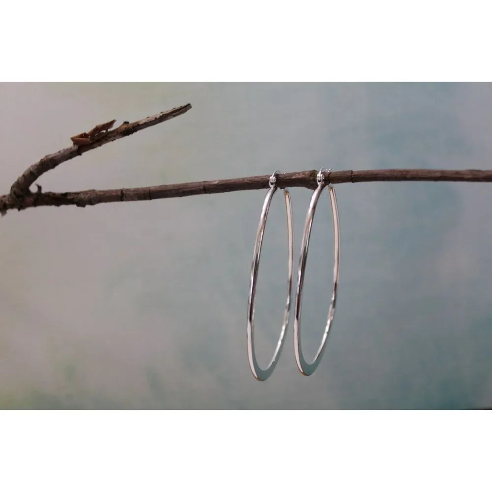 New Very Large Oval Hoop Earrings Sterling Silver 925 E80 - Picture 3 of 5